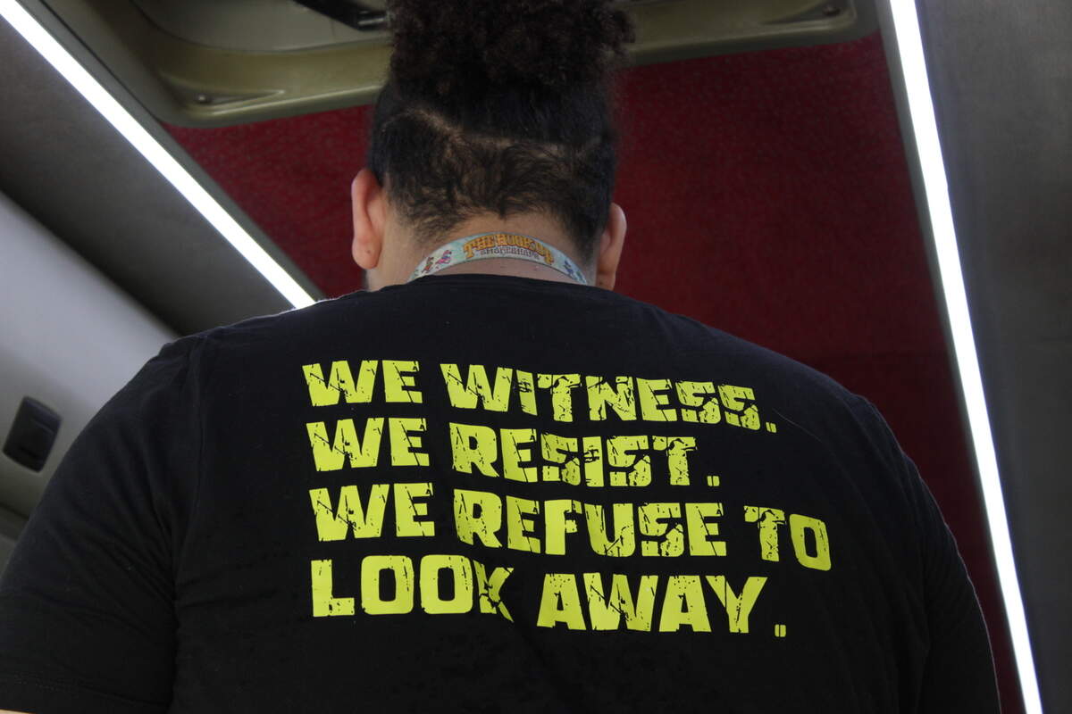 Many of the Joyful Resistance protesters who attended the March 1 Alligator Alcatraz vigil wore matching shirts with the group’s slogan.