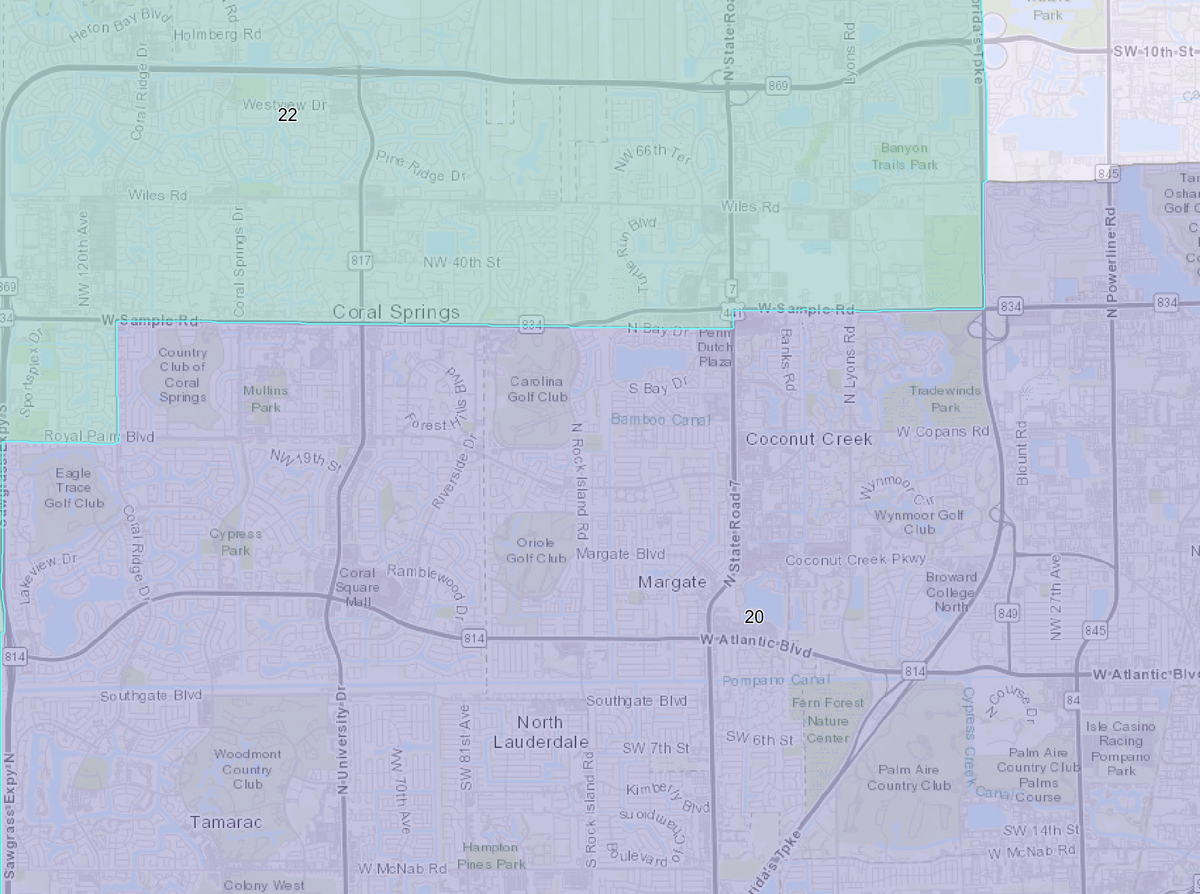 Mid-decade redistricting split Coral Springs’ original district in half, a redistricting map produced by Gov. Ron DeSantis’ office shows. 