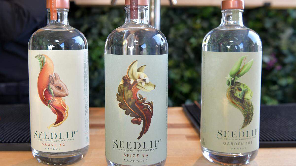 Seedlip bottles on display.