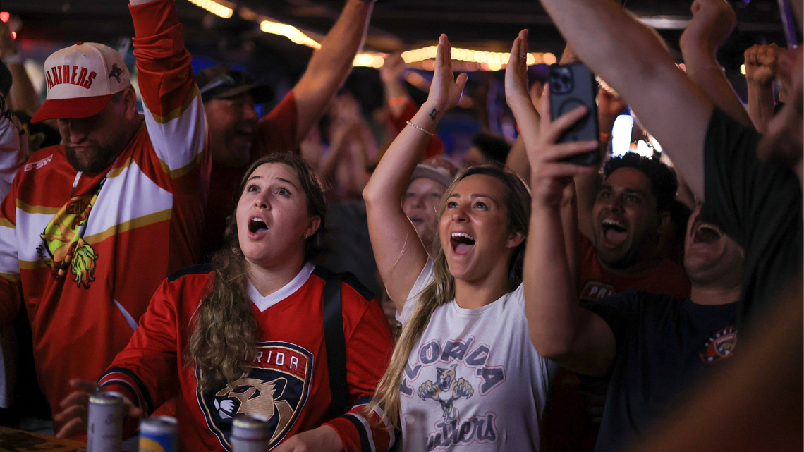 Fans at the Elbo Room in Fort Lauderdale react as the Florida Panthers beat the Edmonton Oilers in Game 6 to win the 2025 Stanley Cup title. The Panthers on Monday announced plans for a girls travel hockey program that will begin play out of the team’s current and former practice facilities starting in the fall.