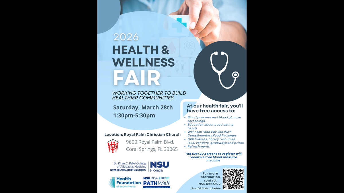 The health and wellness fair will be held on Saturday, March 28, at Royal Palm Christian Church in Coral Springs.