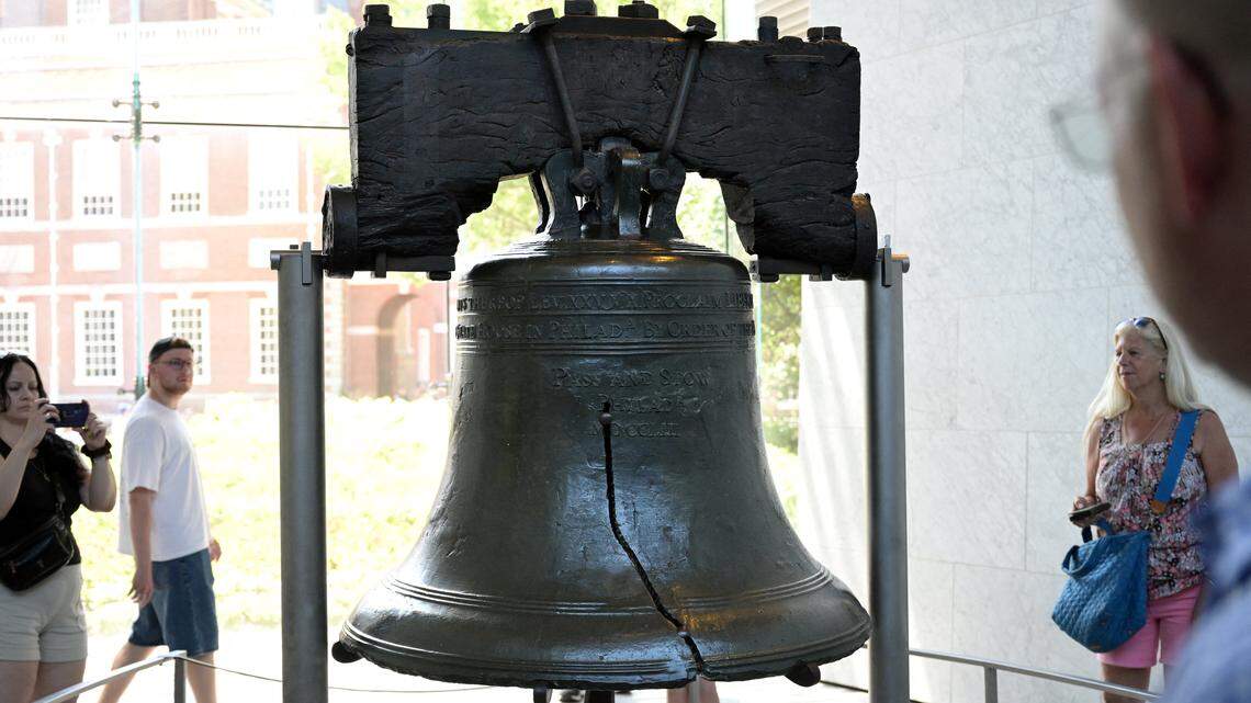People visit the Liberty Bell in Philadelphia, Pennsylvania.