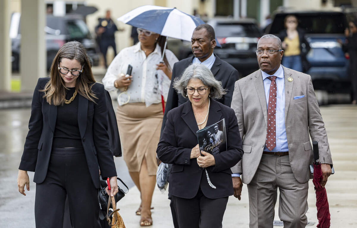 Miami-Dade County Mayor Daniella Levine Cava leaves a funeral service for Coral Springs Vice Mayor Nancy Metayer Bowen.