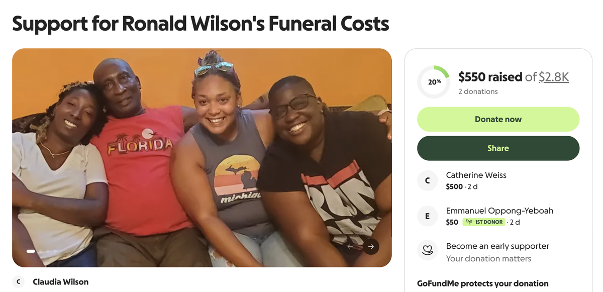 Ronald Wilson, second from the left, sits for a photo posted to the GoFundMe page that one of his daughters put together to raise money for his funeral.
