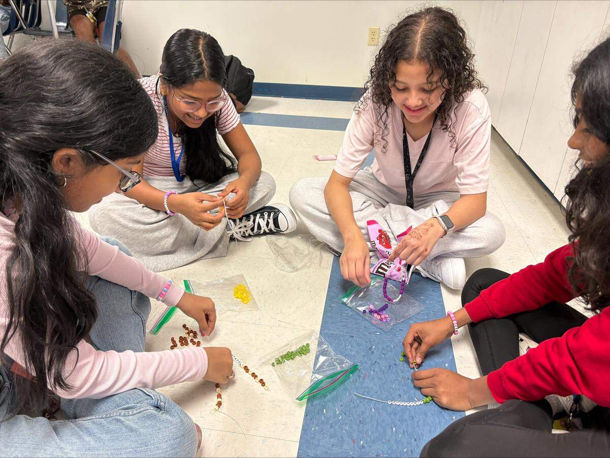 Coral Springs Middle School students made bracelets with positive messages and affirmations as one of the activities on the Day of Service and Love.