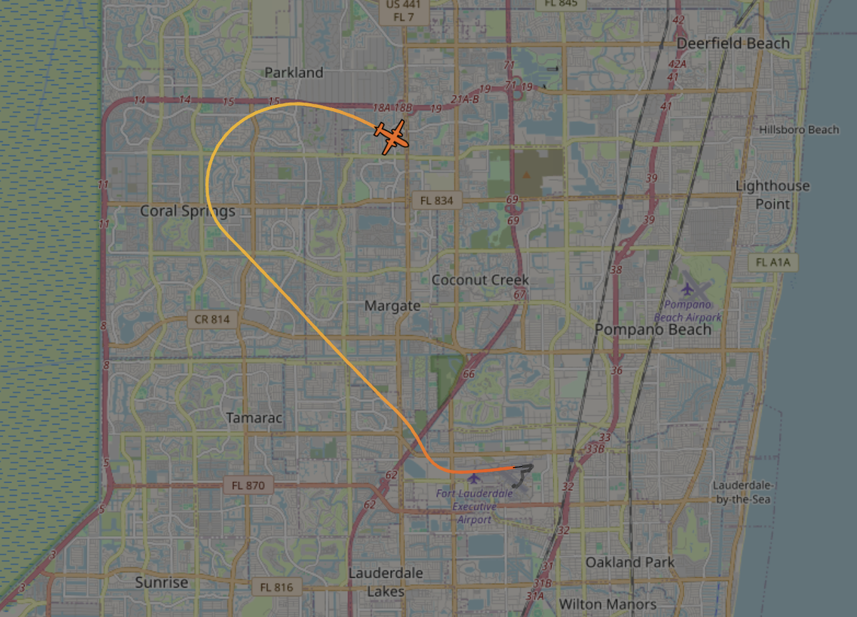 Open source flight trackers show the path of the Beechcraft’s final flight.
