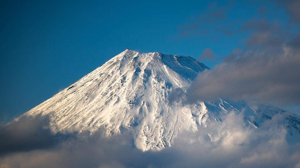 Mount Fuji is seen from Fuji city in Shizuoka Prefecture