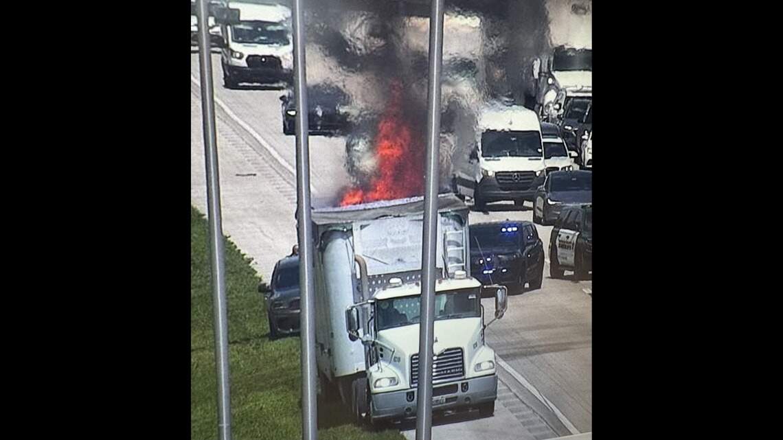 18-wheeler blaze on Sawgrass Expressway appears to have been caused by garbage