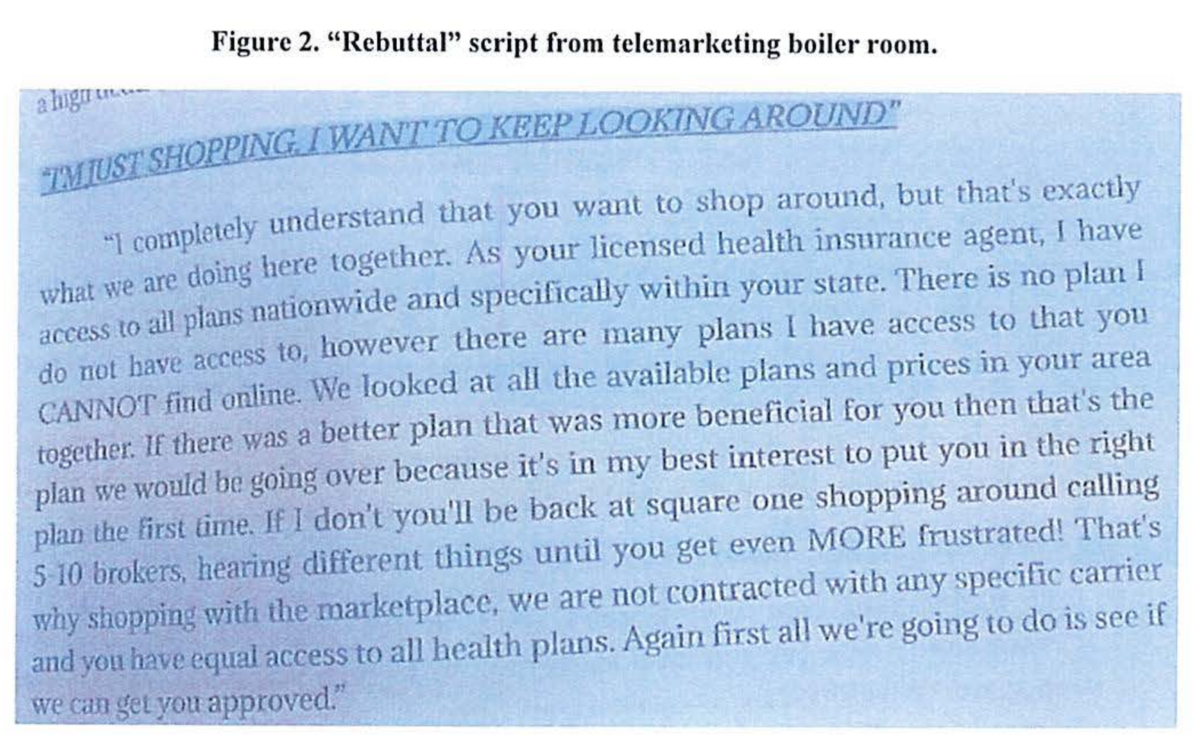 Attorneys allege that scripts like this one, which was attached to the FTC lawsuit, helped Innovative Partners keep customers from canceling misrepresented plans.