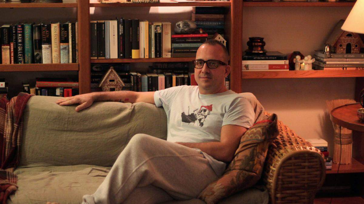 Tommaso Fattovich sits for an interview at his parents’ home, 20 minutes away from both Coral Springs and the airplane hangar where he creates his paintings.