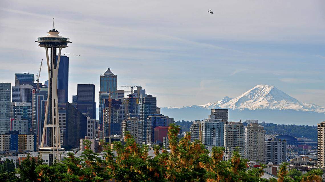 A general view of the Seattle Skyline and Mount Rainier from Kerry Park.