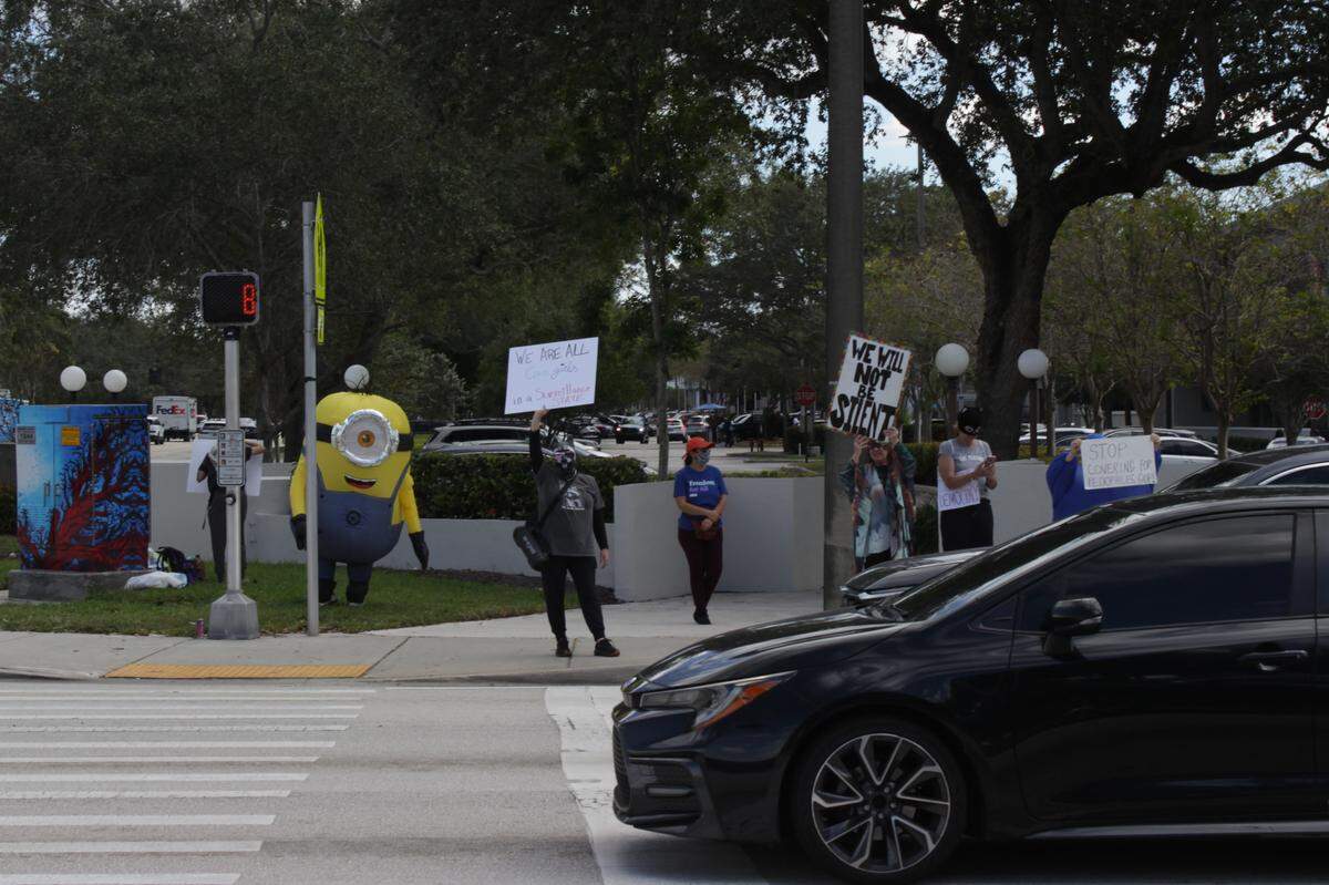 Protesters, some of them in costume, gathered to protetst on Nov. 15.