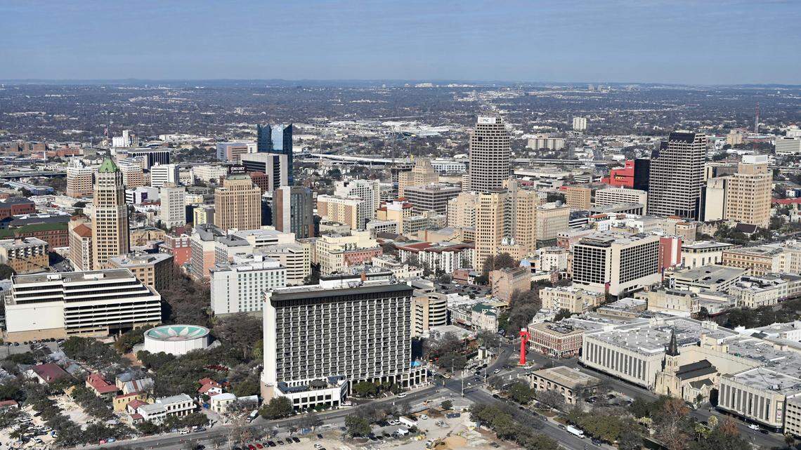 Downtown San Antonio, Texas, is pictured from the Tower of the Americas.