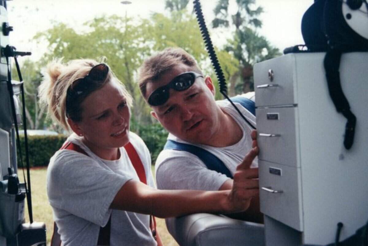 Stephanie Palmer, pictured left, participates in a Broward Sheriff’s Office helicopter training in April 2001.