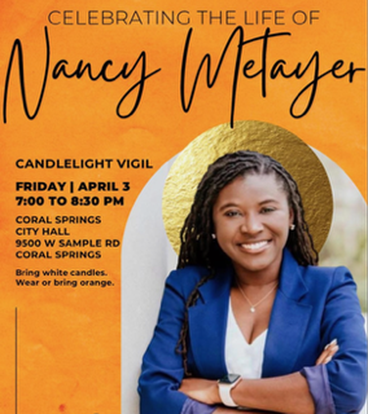 Officials have shared details on a planned candelight vigil for the deceased vice mayor of Coral Springs.