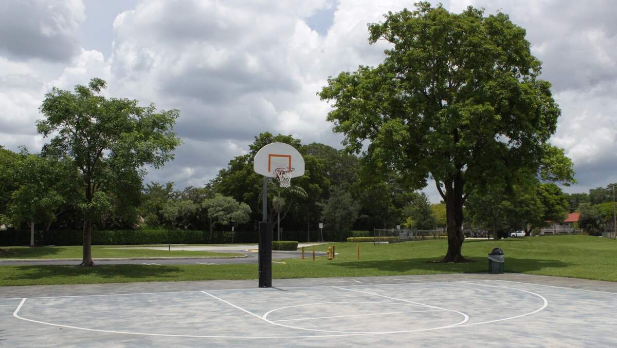 The Jaycee Park basketball court appeared to be in playable condition on Wednesday, July 1, but some cracks were visible in the asphalt with weeds growing in a few locations.