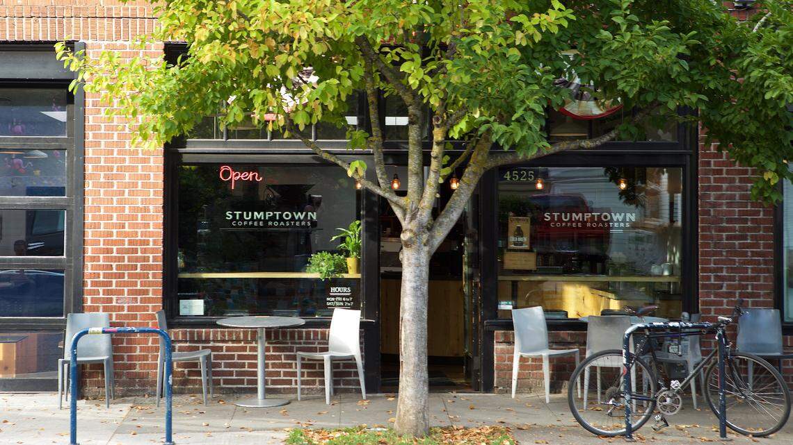 The outside of the Stumptown Coffee location on SE Division Street is shown in Portland, Oregon.
