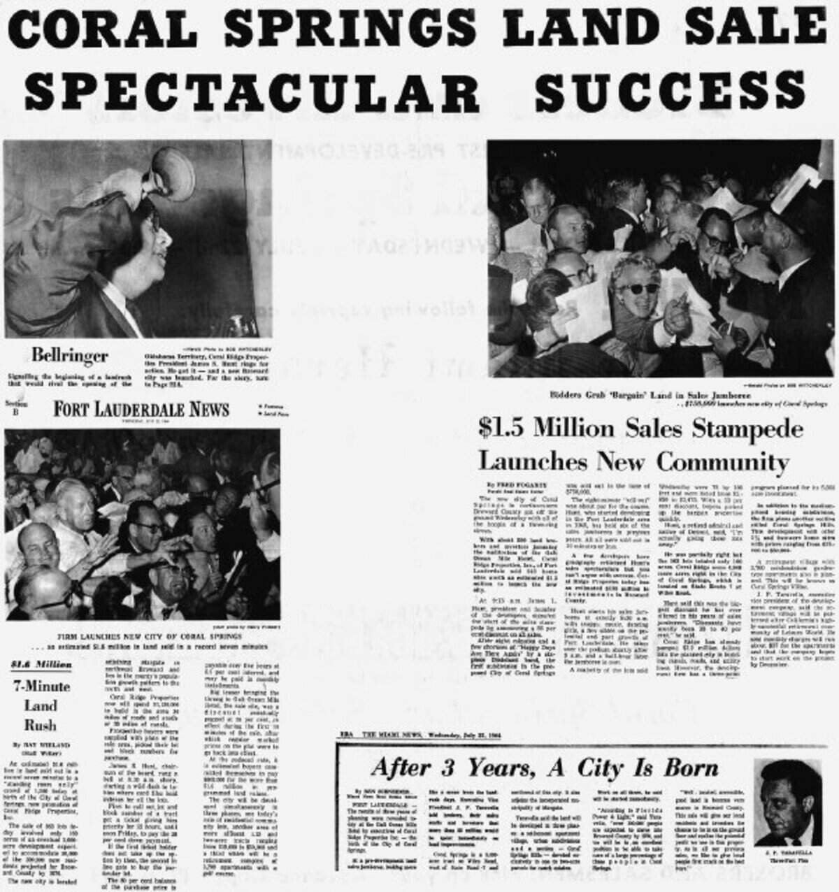 Coral Springs’ second land sale and barbecue took place March 25, 1965, resulting in $5 million in sales for 1,100 lots. Organizers laid five-and-a-half miles of roads so the public could access the plots.