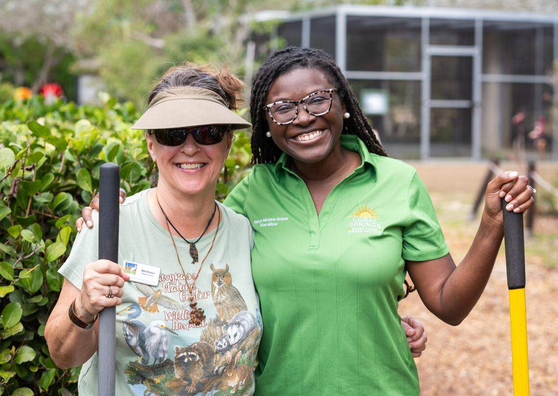 Sawgrass Nature Center Executive Director Robin Reccasina, left, and Coral Springs Vice Mayor Nancy Metayer Bowen pose for a photo during the City of Coral Springs’ annual Earthfest celebration in April 2025.