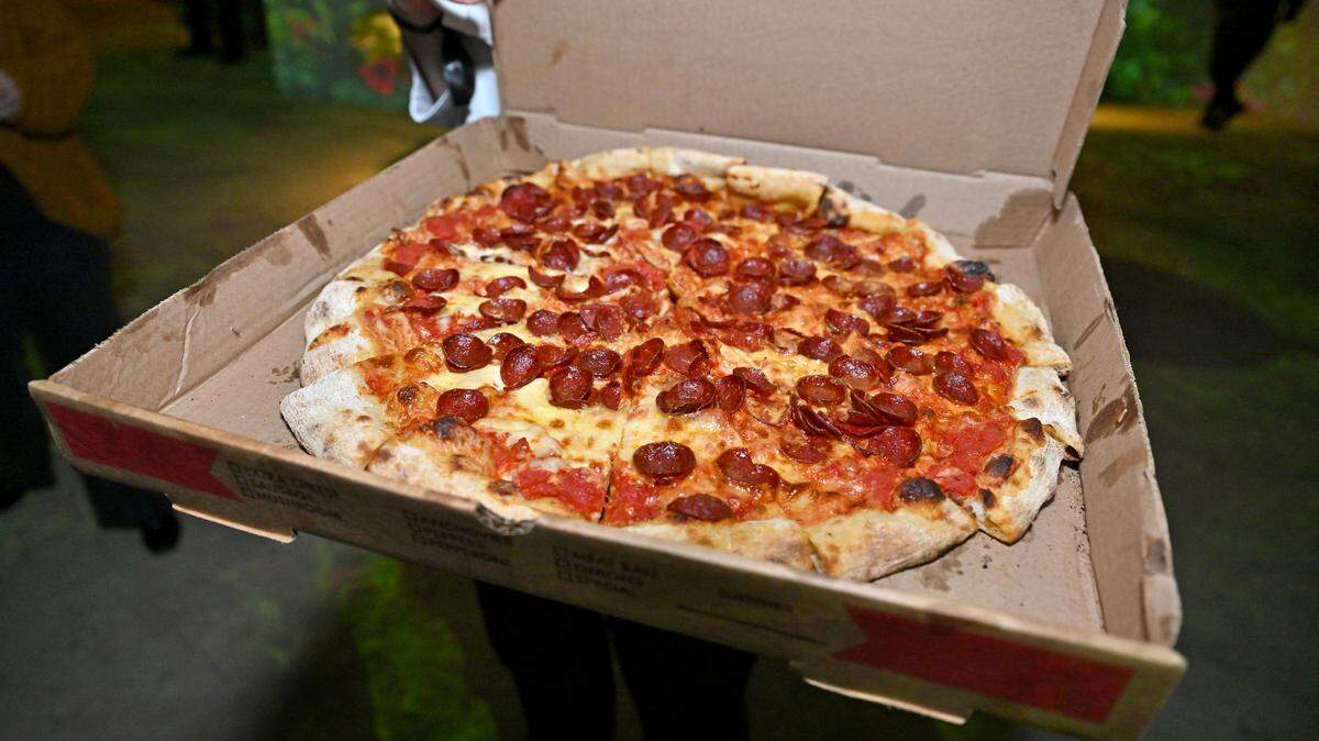 Pepperoni pizza in a box.