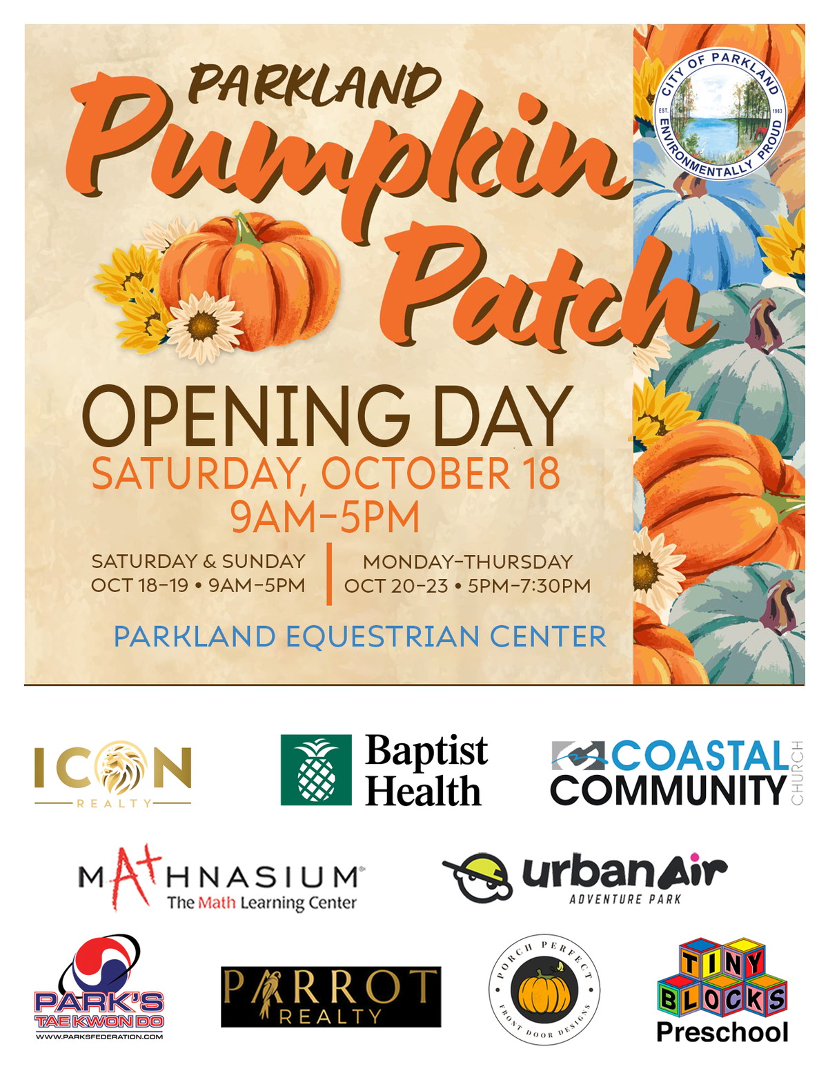 The city of Parkland’s pumpkin patch will be open through Thursday. A portion of proceeds benefit a nonprofit working to memorialize those killed in the 2018 Parkland massacre.
