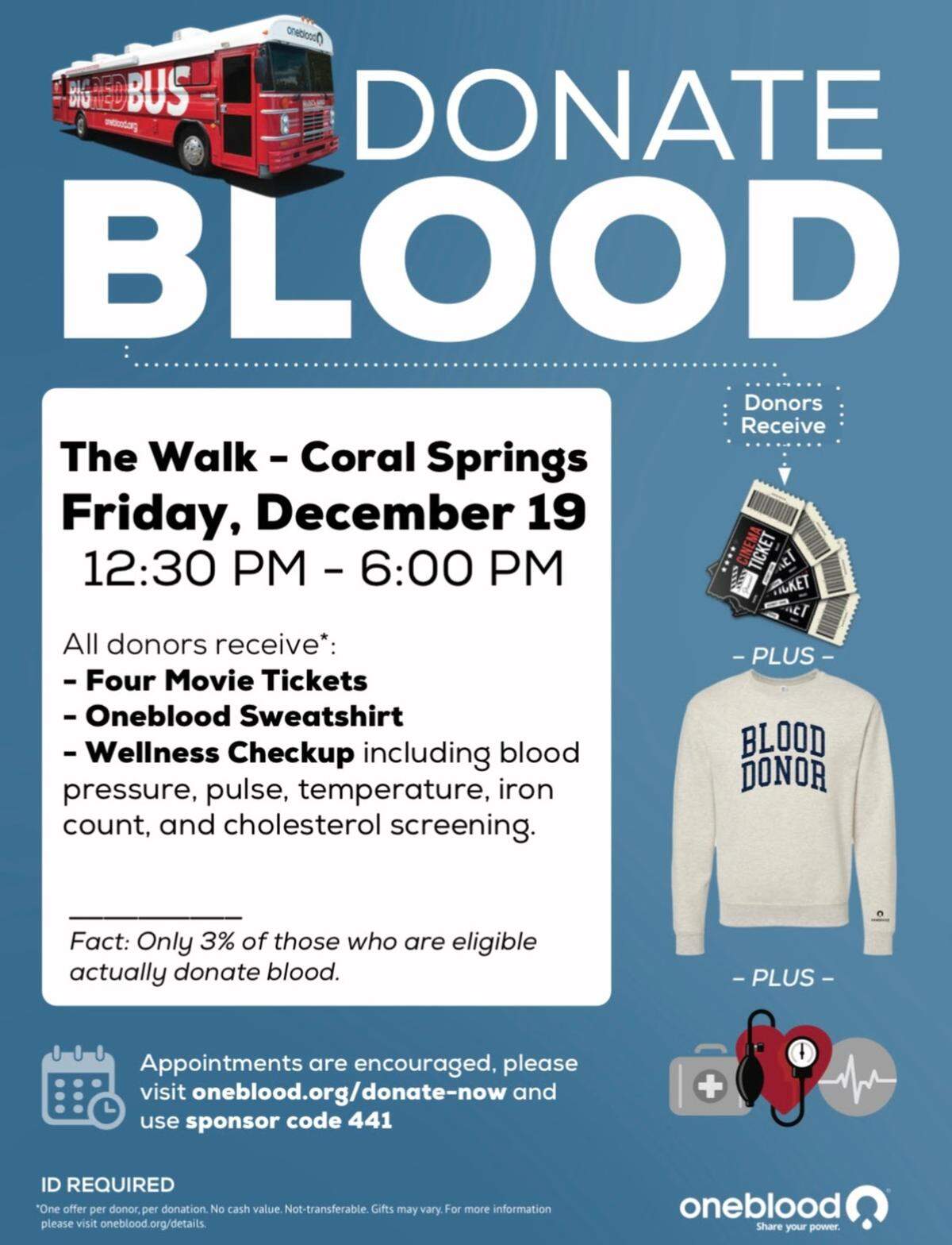 Blood donations on the Big Red Bus run all afternoon and into the evening on Friday, with free gifts for donors.