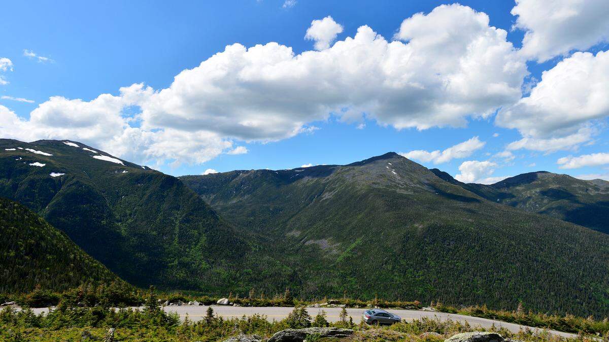 Cars traverse the auto road that leads to the top of Mount Washington, in the White Mountains in New Hampshire.